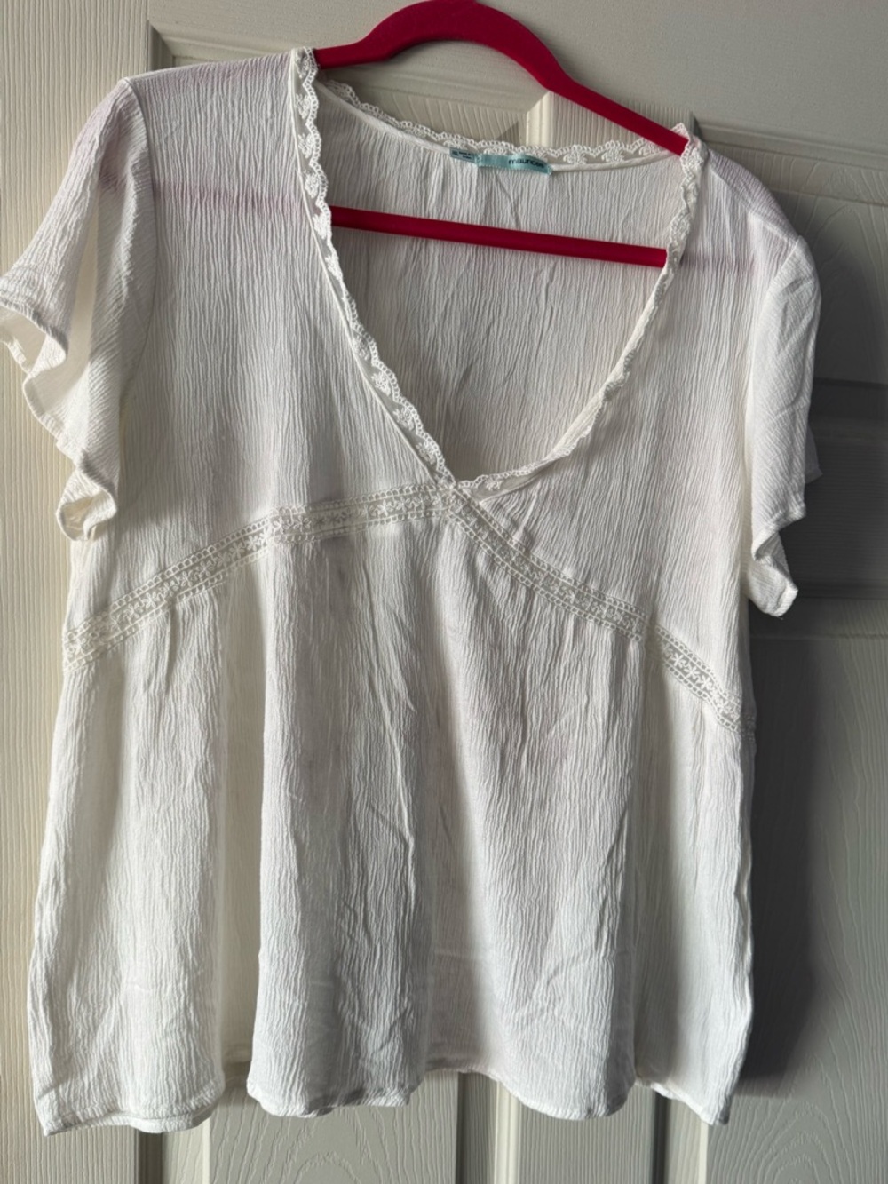 Maurices White V-Neck Lace-Trim Blouse